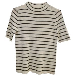 Talbots // Navy Striped Ribbed Mock Neck